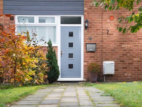 A grey blue composite door