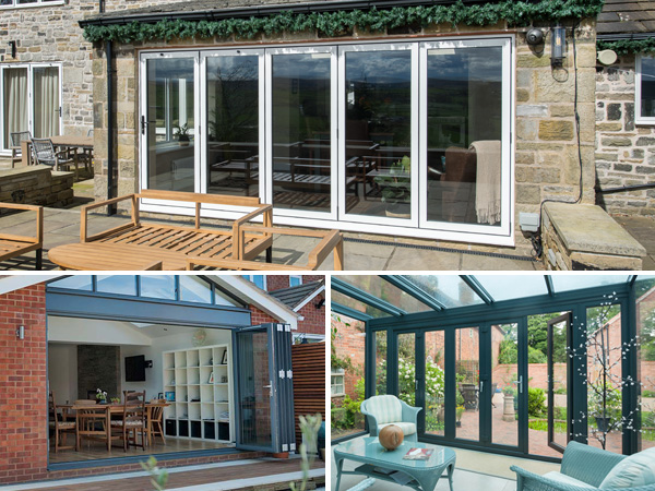 Three different sets of bifolding doors