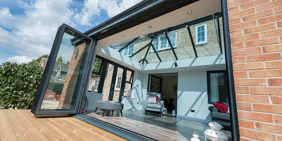 Large Grey Orangery with Bi-Folding Doors